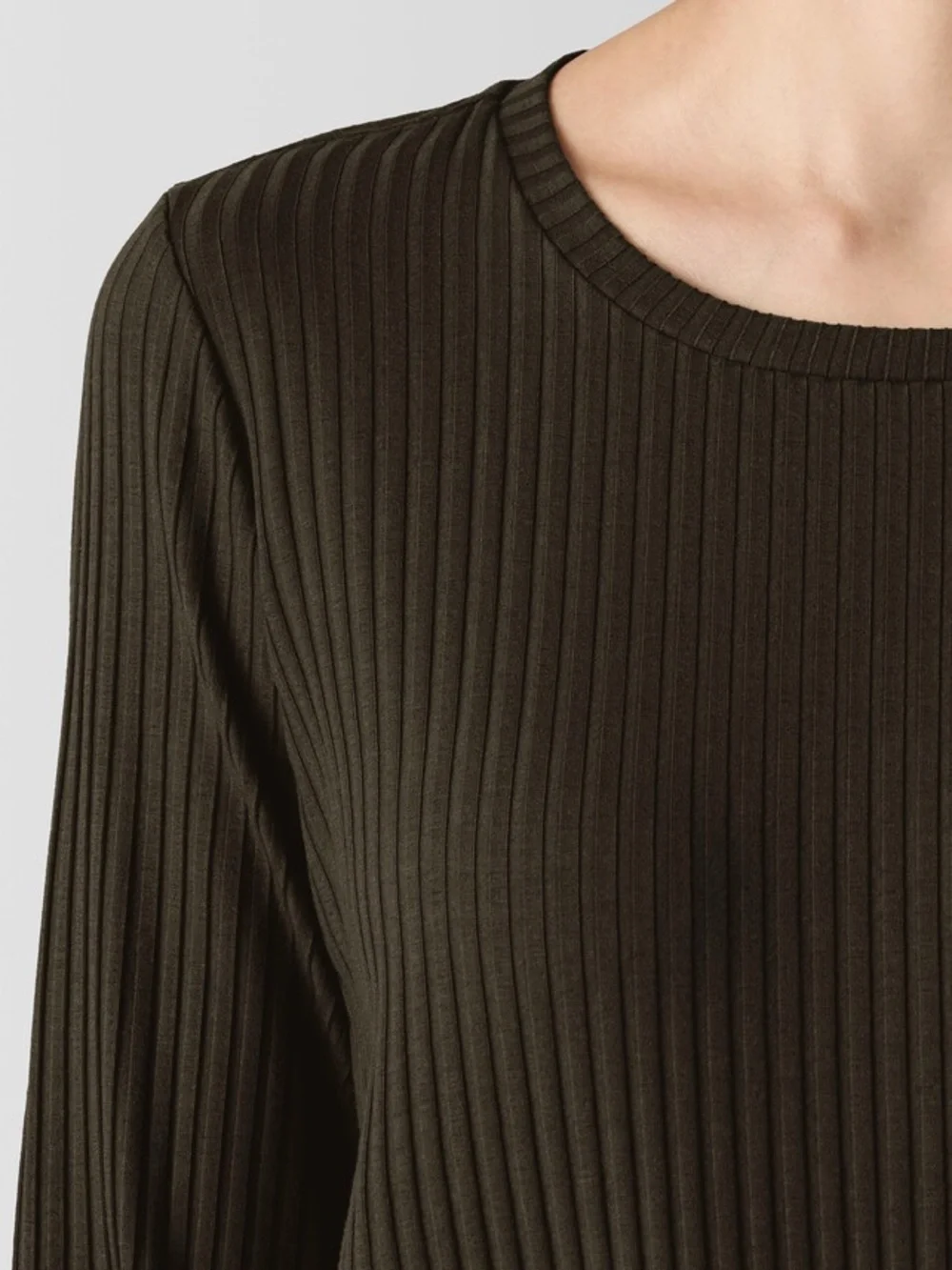 NWT Eileen Fisher Textured Stretch Rib Crew Neck Dress in Wren Chocolate Brown